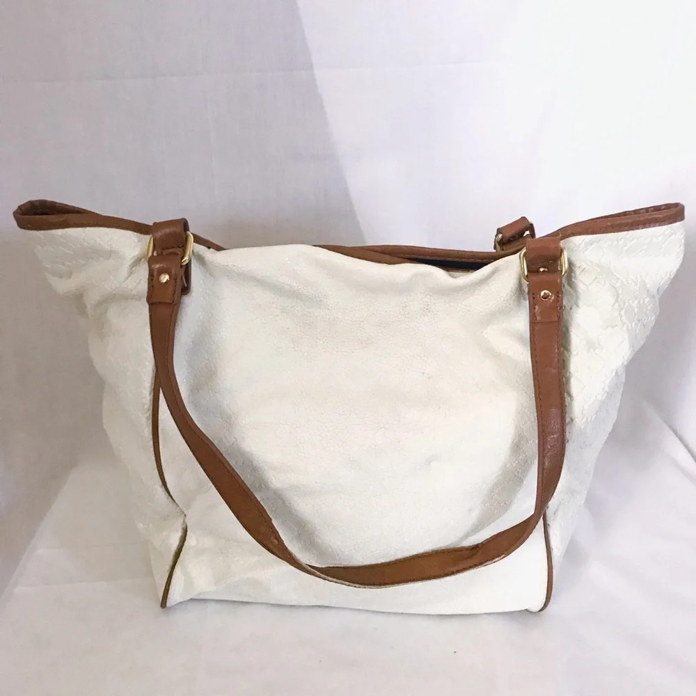 tommy hilfiger // white and brown vegan leather tote bag - Picture 5 of 8